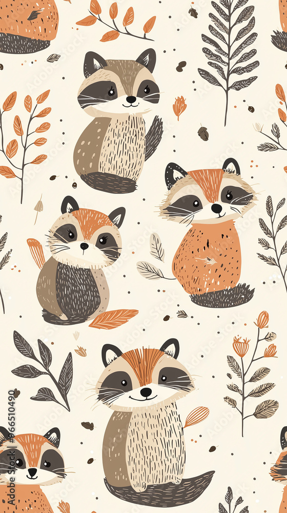 Cute Raccoon Pattern Seamless Kids Wallpaper Cute Raccoon Pattern Seamless Kids Wallpaper