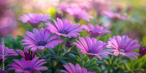 Stunning Osteospermum Flowering Bush with Magenta Lilac Color Petals in Shallow Depth of Field