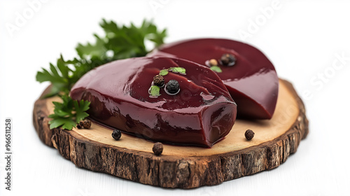 A highly detailed, shiny rendering of a human liver in deep burgundy tones. photo