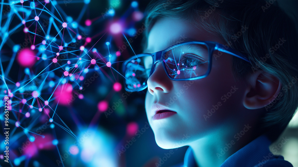 A young child surrounded by floating, glowing neural connections, illustrating the development of cognitive skills and the impact of education. A young child surrounded by floating, glowing neural connections, illustrating the development of cognitive skills and the impact of education.