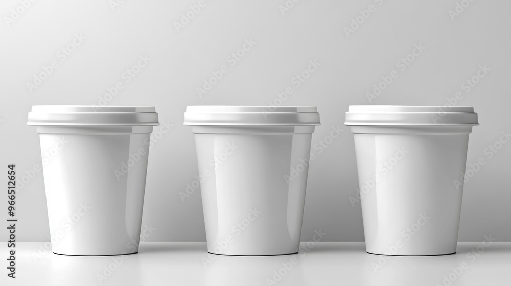 Set of Three Blank White Coffee Cups Generative AI Set of Three Blank White Coffee Cups Generative AI