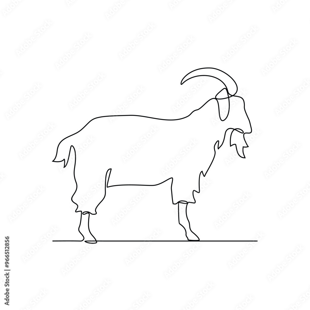 One continuous line drawing of Goat vector illustration. Goats are
