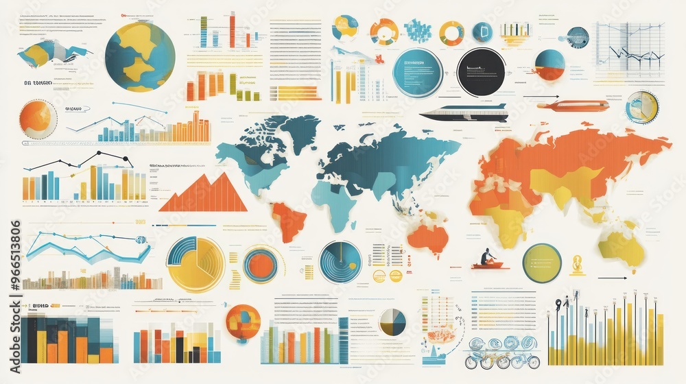 Obraz premium A Collection of Colorful Charts and Graphs Depicting Global Data and Statistics