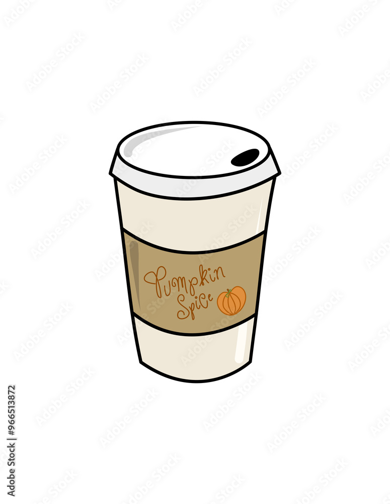 Illustration of a cup of pumpkin spice coffee latte, autumnal drink, seasonal coffee