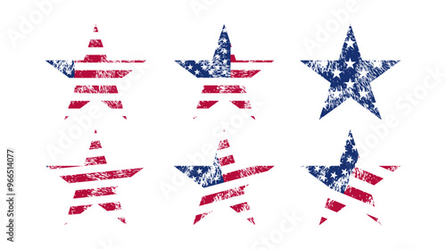 Vintage style star shape abstract american flag set vector graphic design. Usa freedom flag to use for 4th july independence day, memorial day projects. 