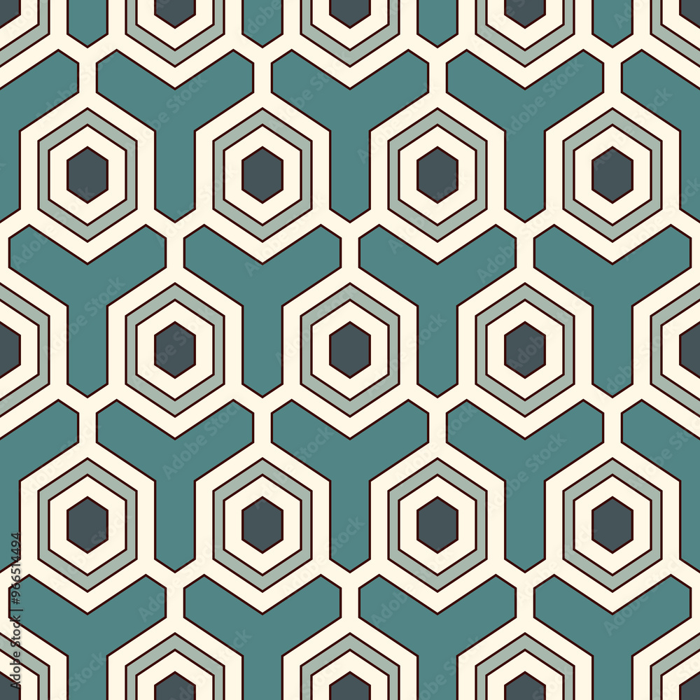 Contemporary honeycomb geometric pattern. Repeated hexagon ornament. Modern mosaic tiles background. Seamless surface abstract design. Geo wallpaper. Digital paper, textile print. Vector illustration Contemporary honeycomb geometric pattern. Repeated hexagon ornament. Modern mosaic tiles background. Seamless surface abstract design. Geo wallpaper. Digital paper, textile print. Vector illustration