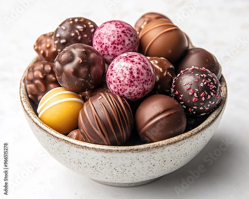 Small bowl of assorted candycoated chocolates placed on a white background colorful and fun photo