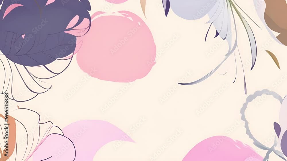 Abstract floral patterns and pastel circles animation on light background Abstract floral patterns and pastel circles animation on light background