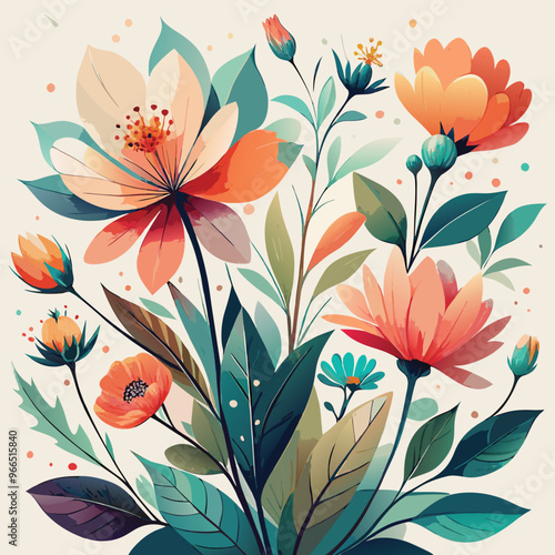 Watercolor flowers for design card, postcard, textile, flyer Generated Ai