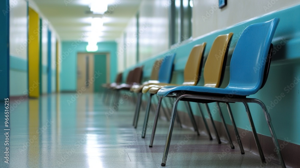Waiting Room Chairs in a Retro Hospital Corridor Waiting Room Chairs in a Retro Hospital Corridor