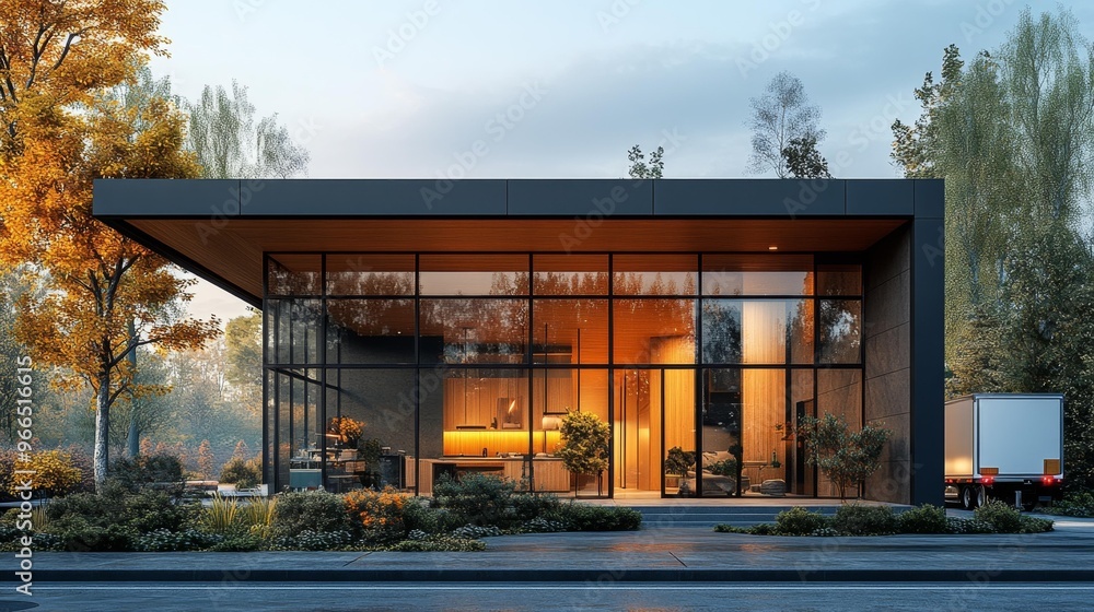 Modern Glass-Fronted House in Nature Generative AI Modern Glass-Fronted House in Nature Generative AI