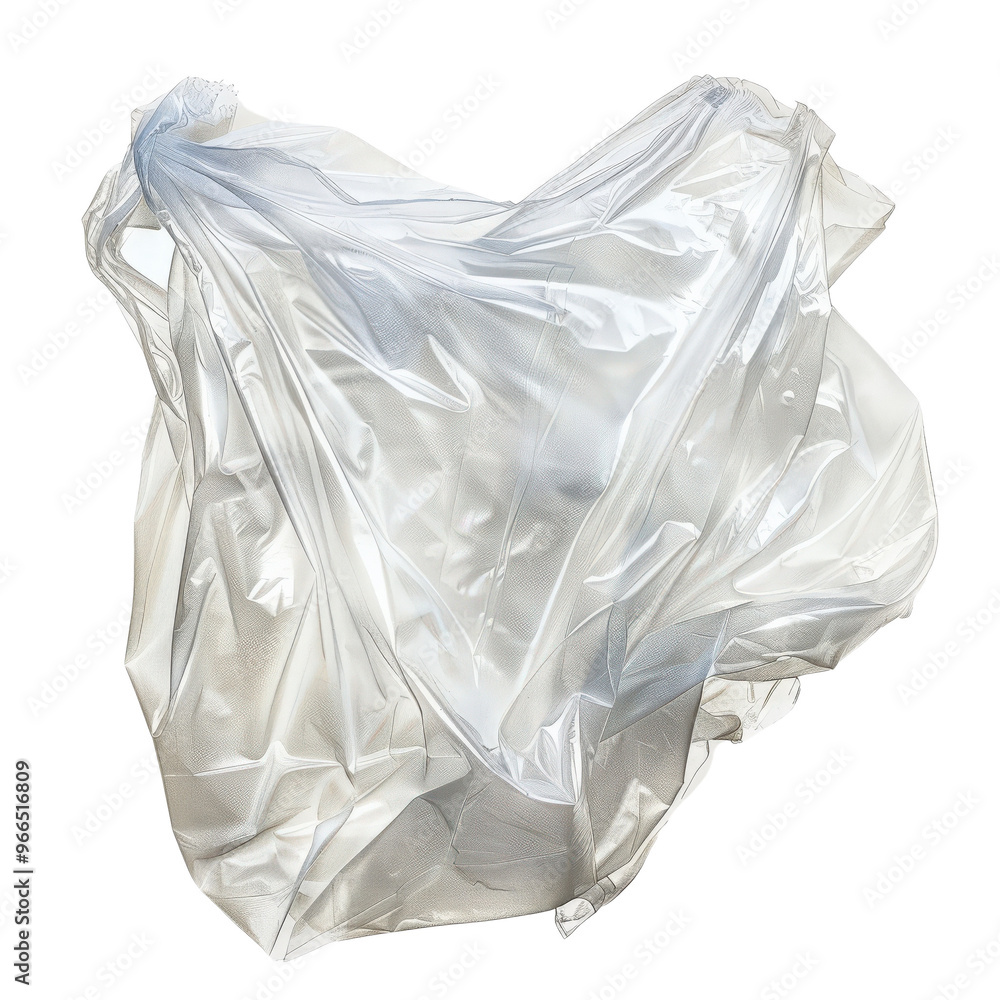 Fototapeta premium Crumpled white plastic bag isolated on a white background, showcasing its texture and translucency.