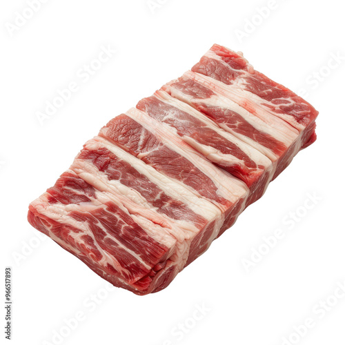 Raw beef ribs isolated on a white background. Fresh, marbled meat, ready for cooking. High-quality beef cuts for grilling and roasting.