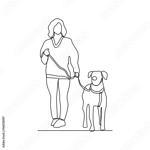 One continuous line drawing of the people is play with their pet carrying it as vector illustration. Playing with dog activity illustration in simple linear style vector concept. Animal themes design. photo