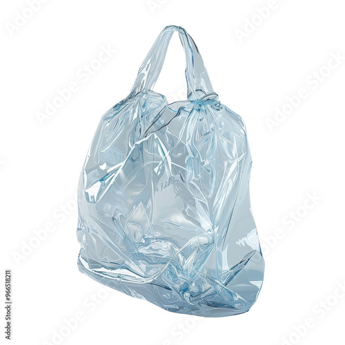 Transparent crumpled plastic bag on a white background, isolated. Perfect for themes of pollution, waste, and recycling.