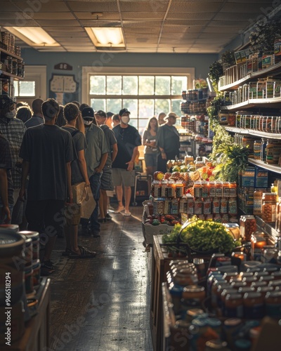 community food pantry with shelves filled with canned goods