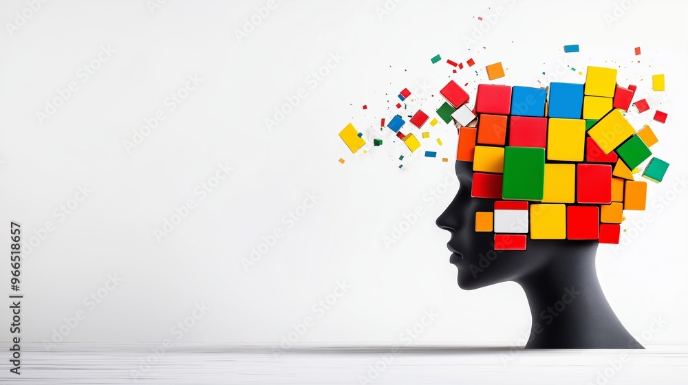 A woman's face is made of cubes, and the image is titled A woman's face is made of cubes, and the image is titled