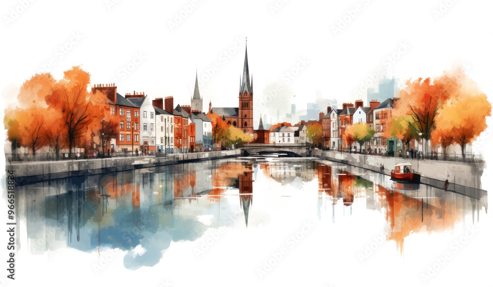 Fototapeta premium PNG Dublin architecture waterfront cityscape.
