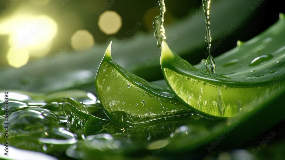 Fototapeta premium Aloe Vera Plant With Droplets of Water