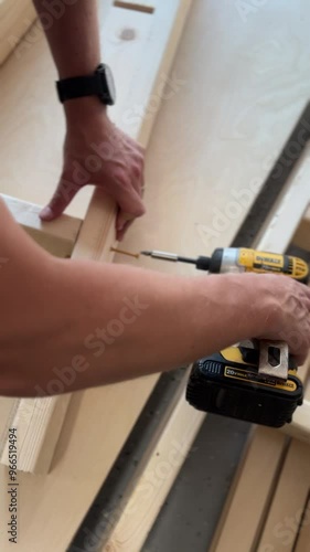 Crafting wooden shelves in a workshop showcasing precise measurements and assembly techniques