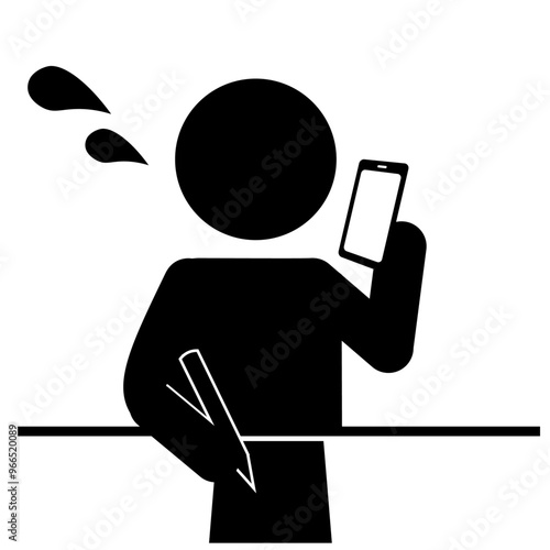 電話しながらメモをして忙しい人のピクトグラム