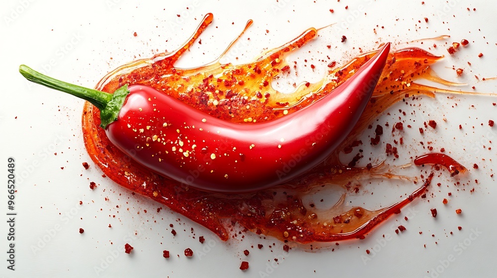 Vibrant splash of sweet chili sauce on a white background creating a bold and spicy design Vibrant splash of sweet chili sauce on a white background creating a bold and spicy design