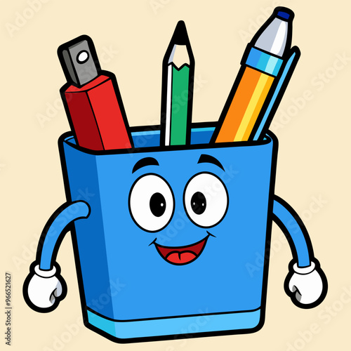 pens holder clipart, vector illustration cartoon