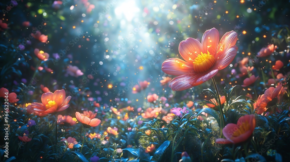 Glowing Flower Meadow Fantasy Landscape Glowing Flower Meadow Fantasy Landscape