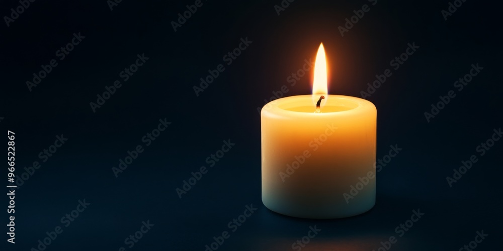 White Candle Burning in the Dark, Isolated on Black Background, Symbolizing Memorial Day Remembrance and Tribute White Candle Burning in the Dark, Isolated on Black Background, Symbolizing Memorial Day Remembrance and Tribute