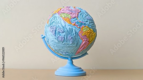 A Blue and Multicolored Globe on a Stand