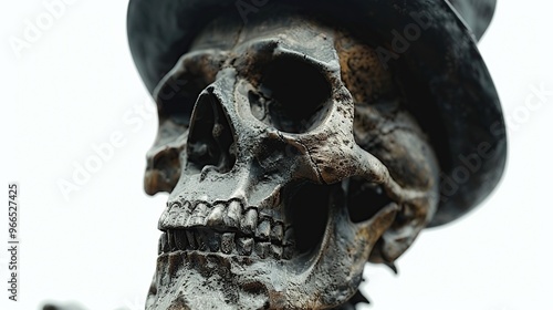 Close-up of a skull wearing a top hat