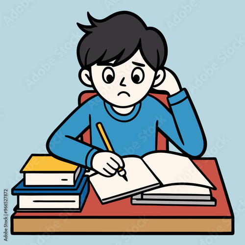 hard to do the homework, vector illustration cartoon