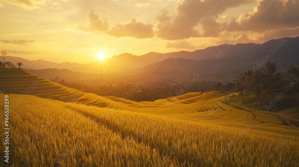 Obraz premium Golden Sunset Over Rice Terraces