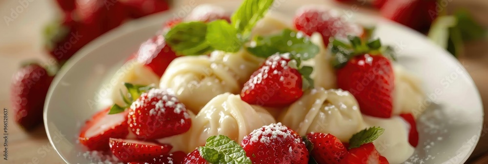 Irresistible Artisan Dumplings Served with Fresh Strawberries and Cream A Flavorful Fruit-Based Dinner Choice Irresistible Artisan Dumplings Served with Fresh Strawberries and Cream A Flavorful Fruit-Based Dinner Choice