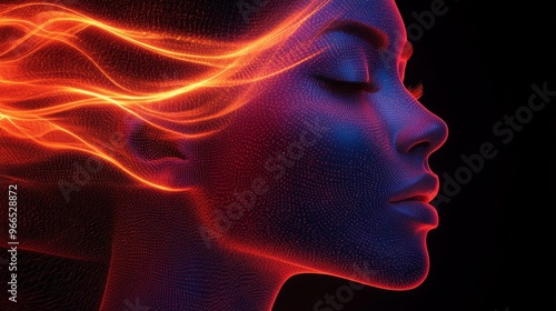 Profile of a woman with neon light effects, digital art concept