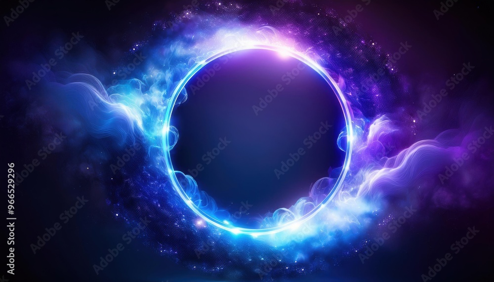 Obraz premium A round frame with a glowing blue light inside