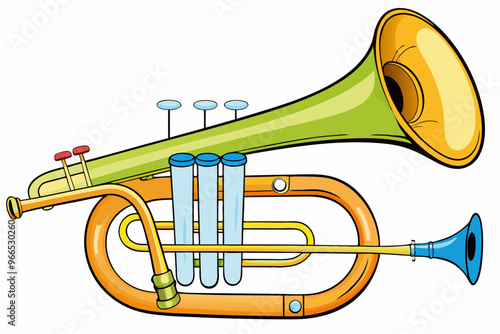 explain the parts of a baritone horn, vector illustration cartoon