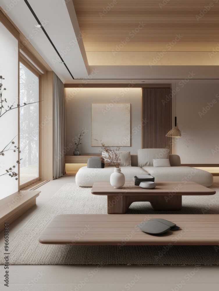 A living room with a white couch and a white coffee table. The room has a minimalist design with a few decorative elements such as a vase and a bowl. The room has a calm and serene atmosphere A living room with a white couch and a white coffee table. The room has a minimalist design with a few decorative elements such as a vase and a bowl. The room has a calm and serene atmosphere