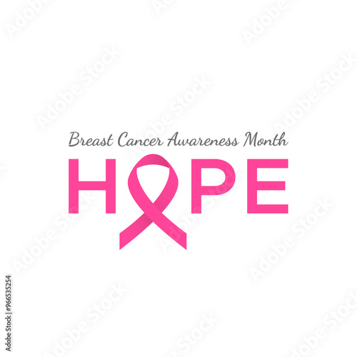 Hope logo for breast cancer awareness Hope logo with pink ribbon graphic breast cancer awareness month graphic or illustration Hope for breast cancer survival vector graphic