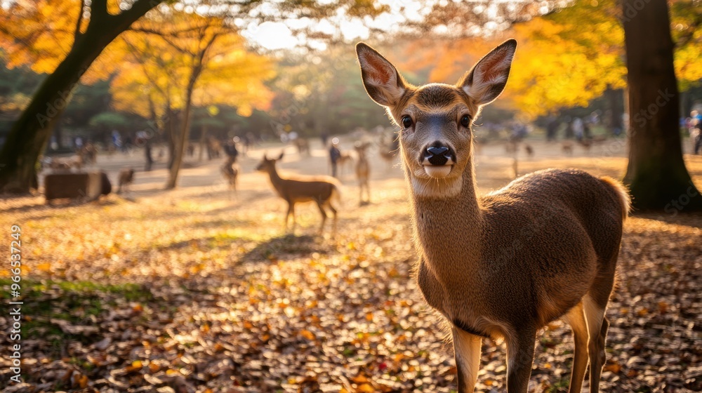 A curious deer in a fall forest A curious deer in a fall forest