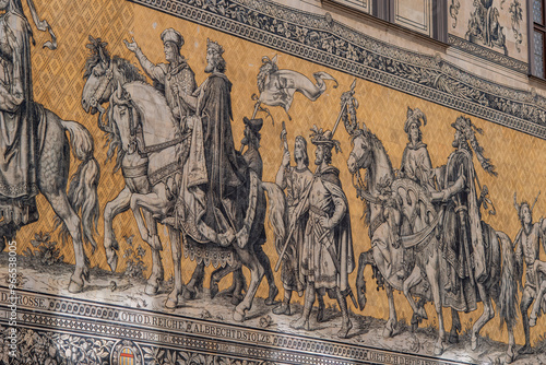 Dresden Furstenzug (Dresden Procession of Princes), mural of rulers of Saxony, in the Augustusstrasse street in Dresden, Germany photo