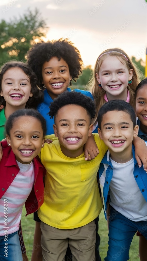Fototapeta premium Group of diverse happy children smiling outdoors