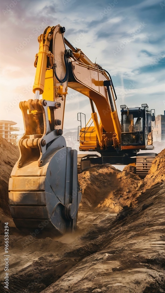 Fototapeta premium Excavator digging in the ground on day light