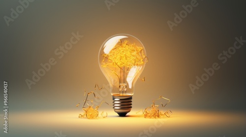 A glowing light bulb with a shattered filament, symbolizing the fragility of ideas and the potential for new beginnings.