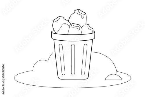 Overflowing Trash Can Line Drawing Minimalist Vector Illustration of Trash Bags