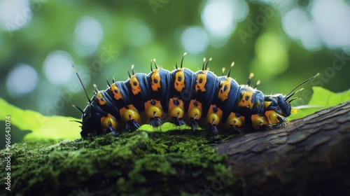 Vibrant Caterpillar on Mossy Branch