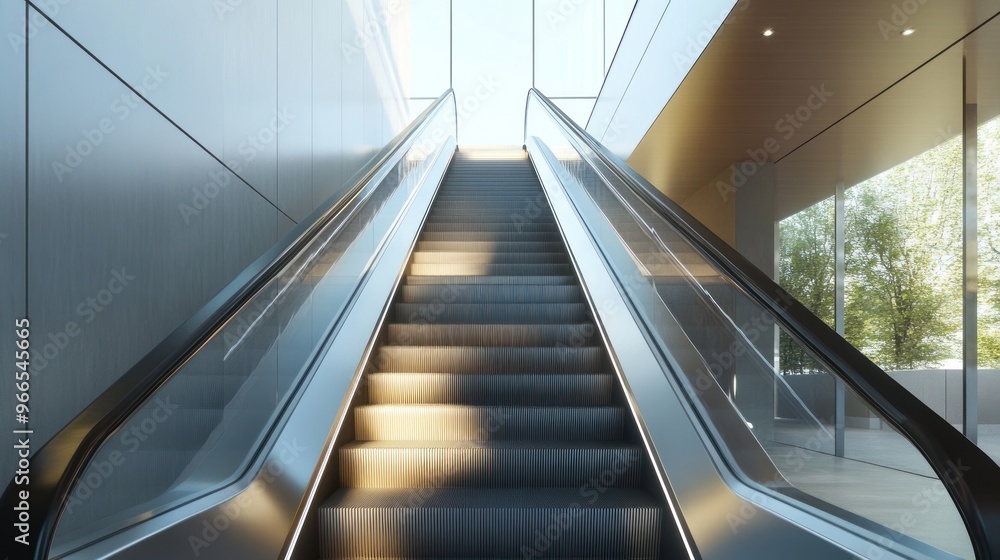 Escalator Leading Upwards in Modern Building Escalator Leading Upwards in Modern Building