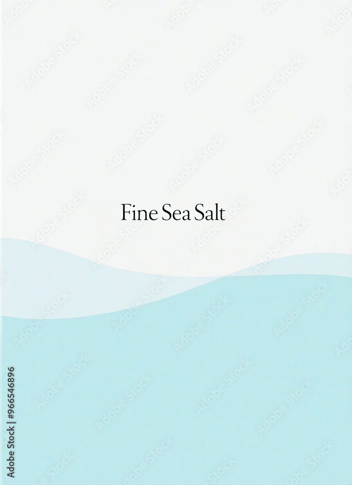 A minimalist sea salt package design with light blue wave patterns at the bottom and the text A minimalist sea salt package design with light blue wave patterns at the bottom and the text