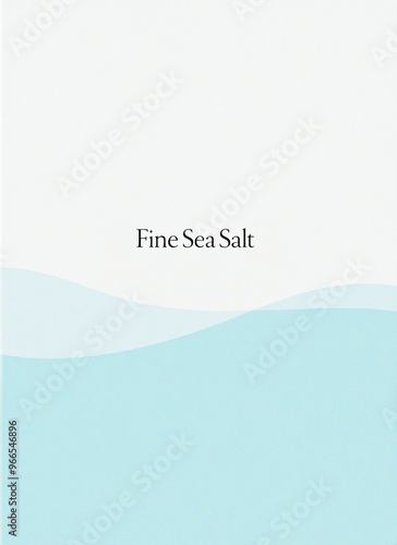 A minimalist sea salt package design with light blue wave patterns at the bottom and the text "Fine Sea Salt" centered.