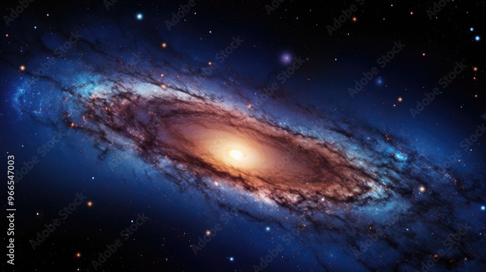 Fototapeta premium A stunning view of a galaxy swirling with stars and nebulas. The colors are vibrant and the details are intricate.